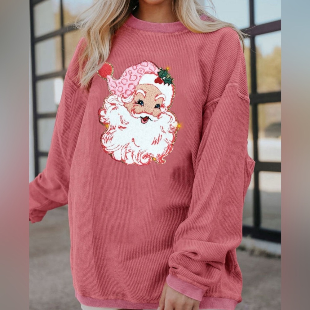 Pink Christmas Santa sweatshirt Corduroy